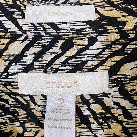 Chico's Shirt Womens Size 2 Large Button Up Cheetah Animal Print No Iron Cotton - Picture 7 of 9